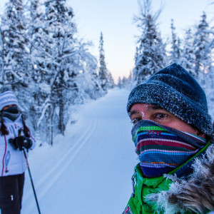 Dick eingemummelt auf dem Weg nach Luvattumaa Dick eingemummelt auf dem Weg nach Luvattumaa